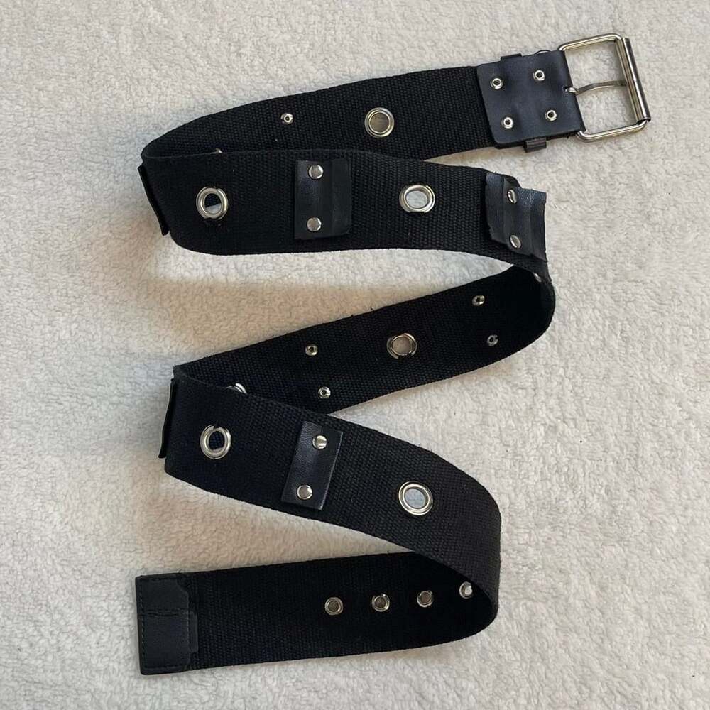 Unbranded Black Canvas Grommet Belt Silver Tone Hardware